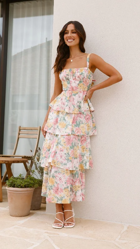 Page Maxi Dress - Blush / Yellow Floral Formal Maxi Outfit