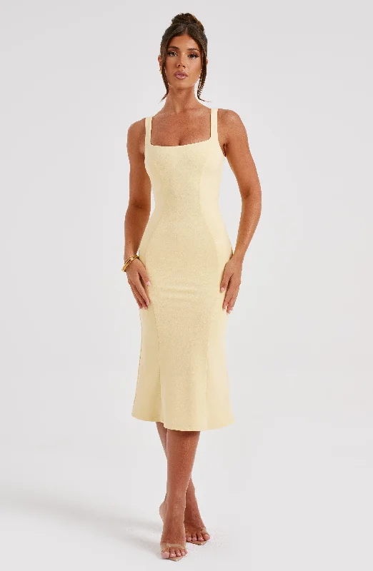 Elaine Midi Dress - Lemon Ribbed Midi Skirt