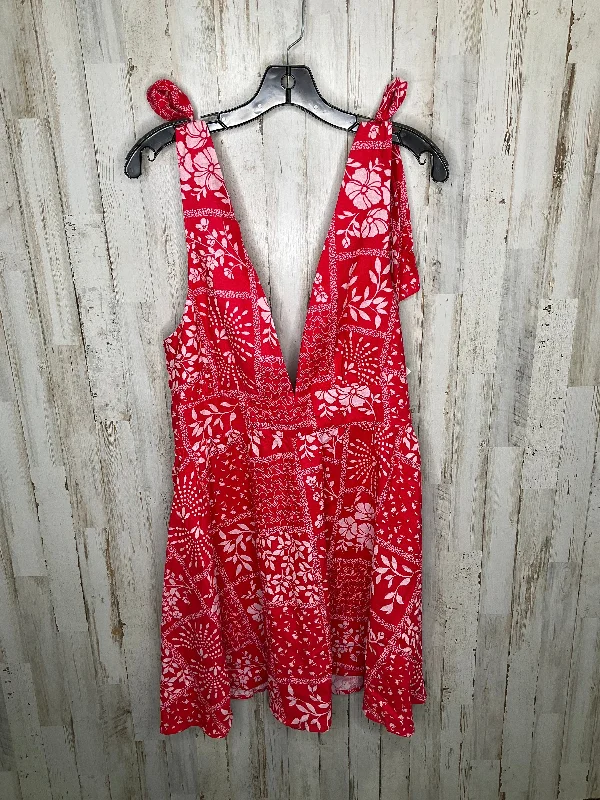 Red & White Dress Casual Midi House Of Harlow, Size M Pleated Floral Midi