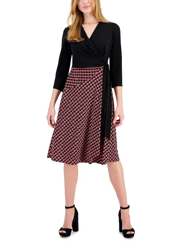 Womens Houndstooth Midi Midi Dress Floral A-line Skirt